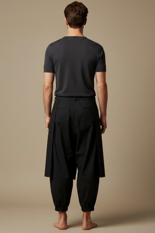 Pantalon Japonais Noir Ample Superposé Asymétrique Fluide - Coton - vue 2
