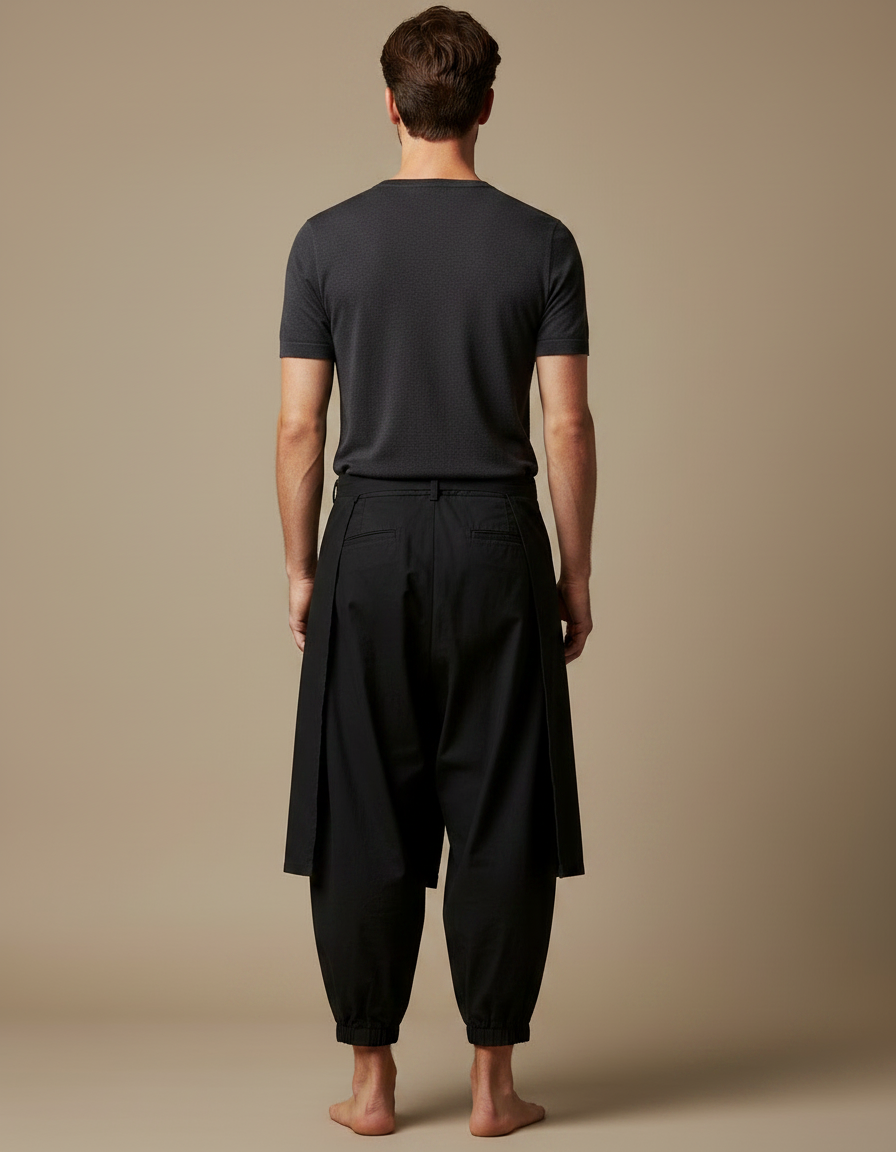 Pantalon Japonais Noir Ample Superposé Asymétrique Fluide - Coton - vue 2
