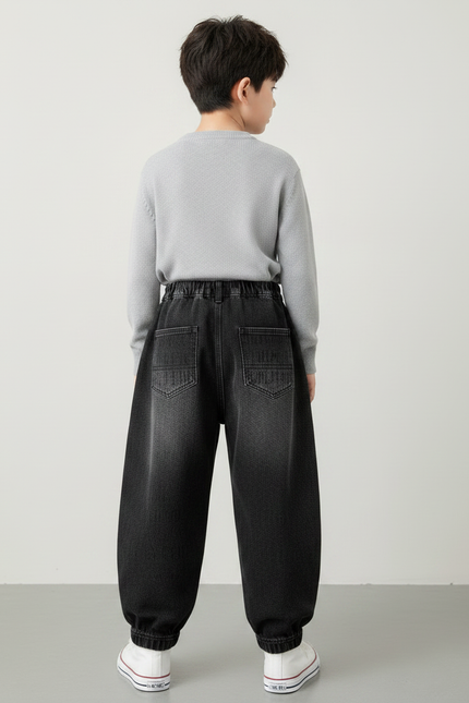Pantalon Japonais Noir Distressed Ample Lettres Enfant - Jean - vue 2