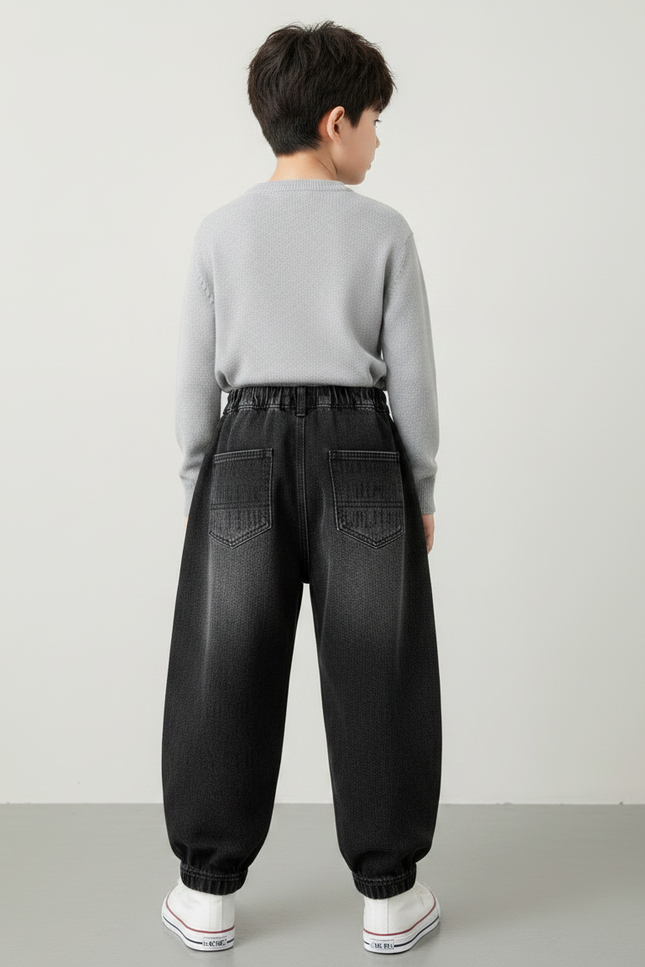 Pantalon Japonais Noir Distressed Ample Lettres Enfant - Jean - vue 2