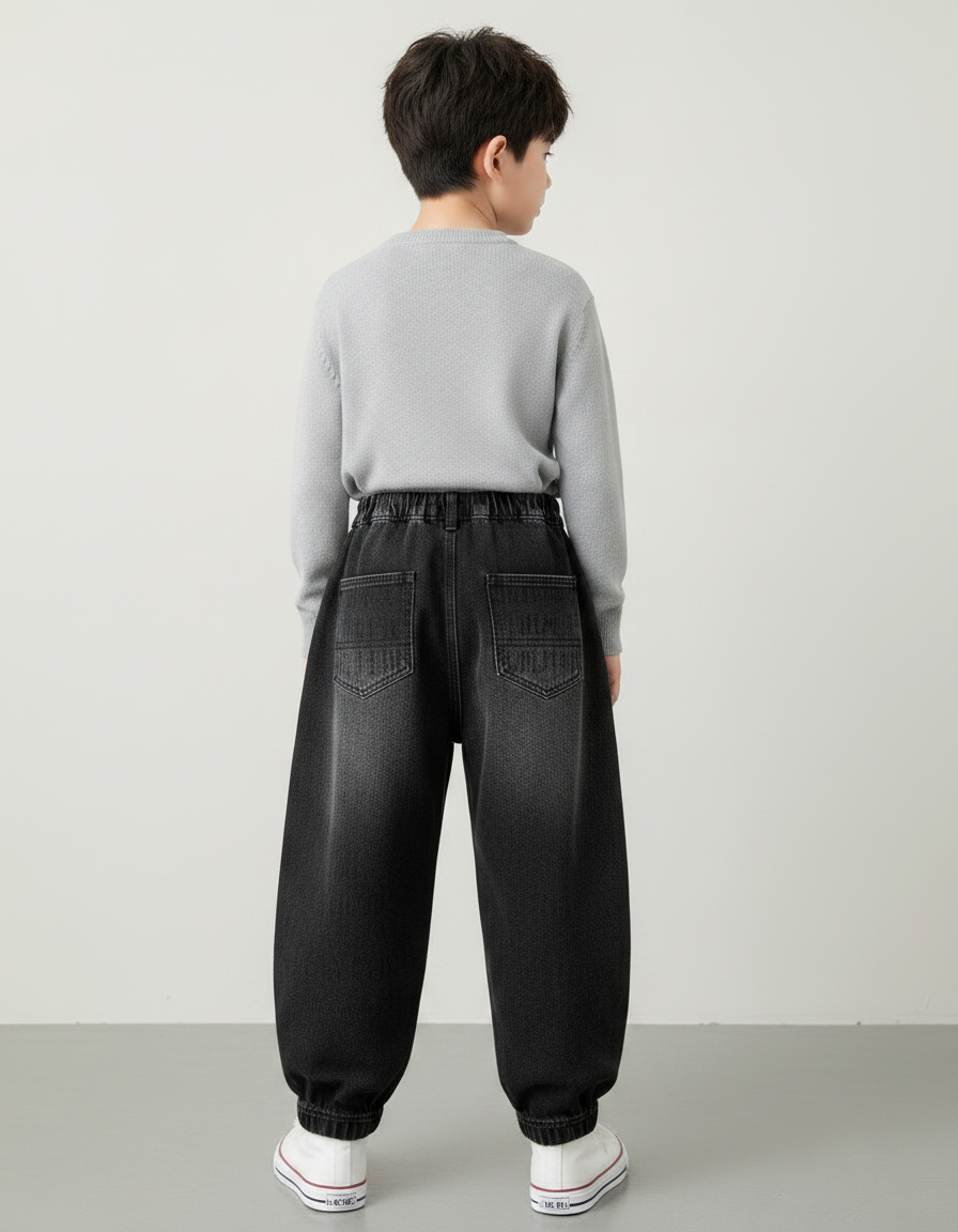Pantalon Japonais Noir Distressed Ample Lettres Enfant - Jean - vue 2