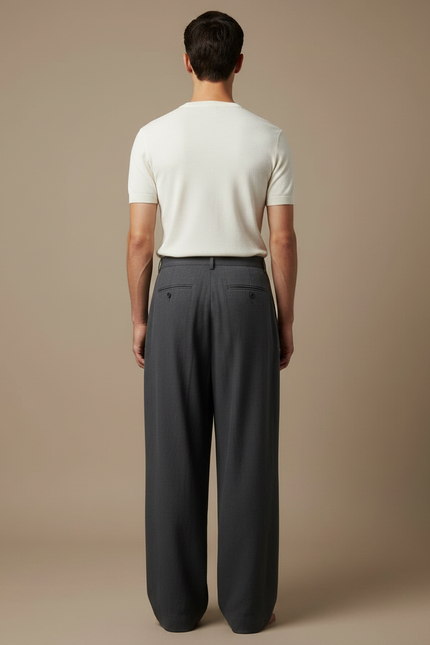 Pantalon Japonais Gris Anthracite Ample Plissé Fluide - Laine - vue 2
