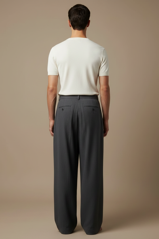 Pantalon Japonais Gris Anthracite Ample Plissé Fluide - Laine - vue 2