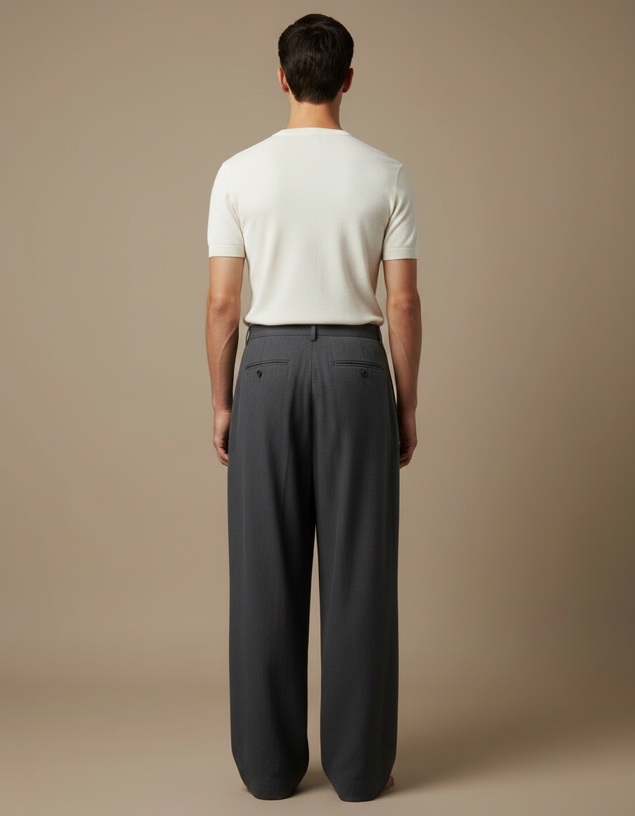 Pantalon Japonais Gris Anthracite Ample Plissé Fluide - Laine - vue 2