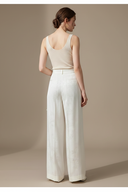 Pantalon Japonais Blanc Jacquard Satin Ample Élégant - vue 2