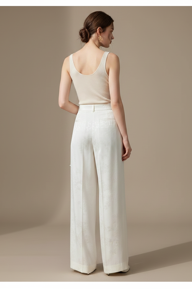 Pantalon Japonais Blanc Jacquard Satin Ample Élégant - vue 2