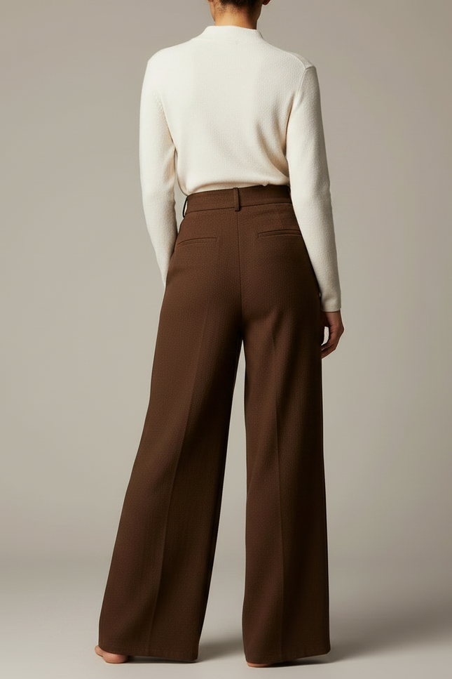 Pantalon Japonais Marron Ample Droit Élégant Hiver - Laine - vue 2