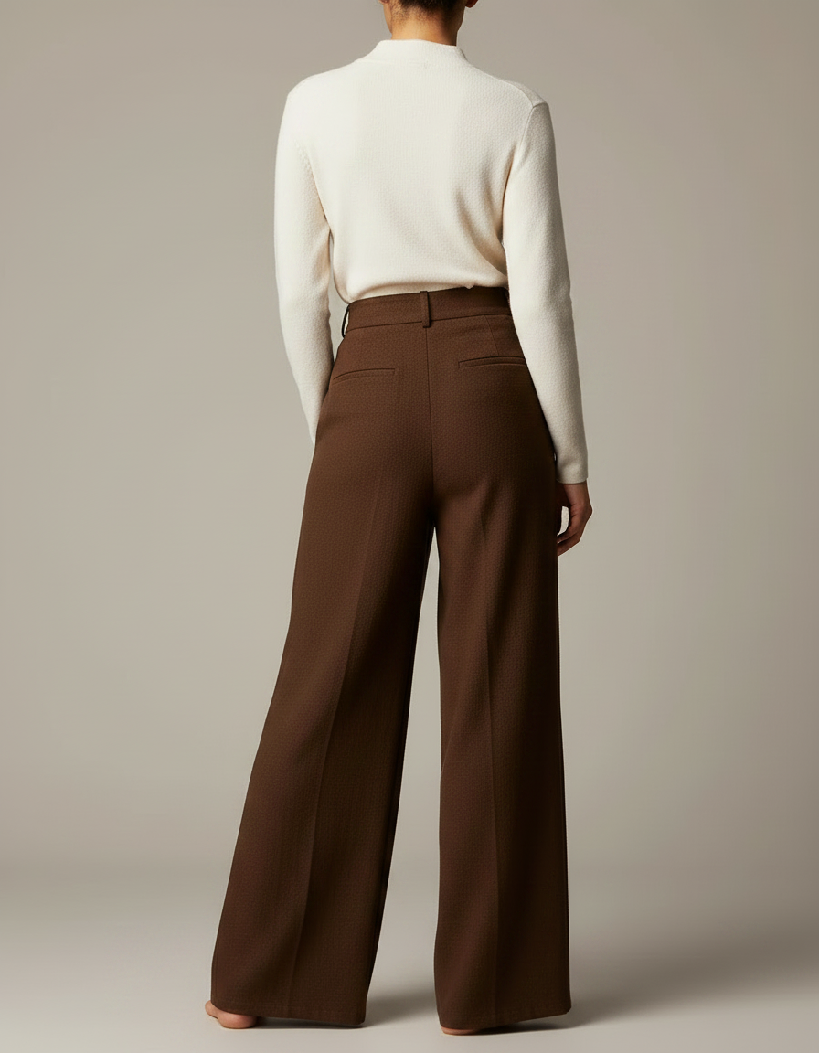 Pantalon Japonais Marron Ample Droit Élégant Hiver - Laine - vue 2