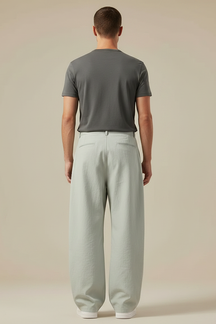 Pantalon Japonais Large Fluide Gris Ample Décontracté - Lin - vue 2