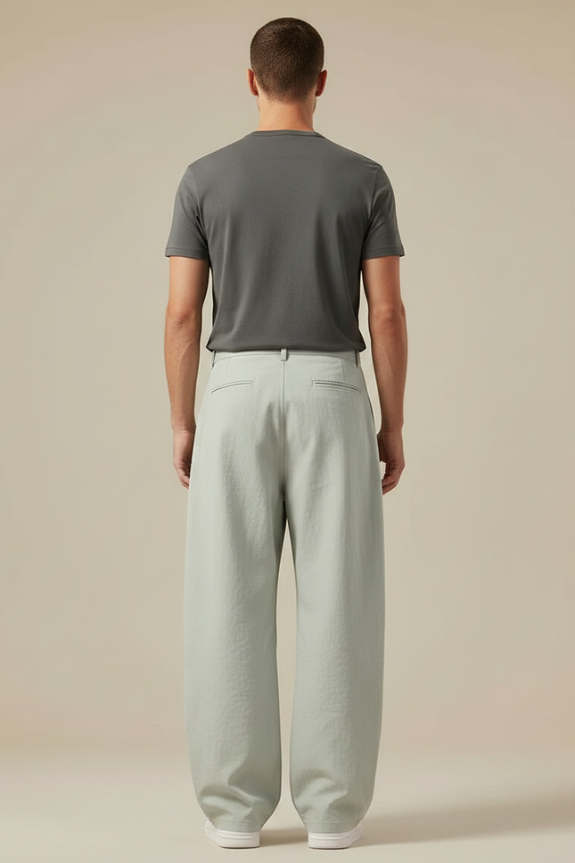 Pantalon Japonais Large Fluide Gris Ample Décontracté - Lin - vue 2