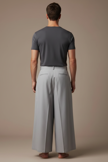 Pantalon Japonais Gris Plissé Ample Fluide Homme - Gabardine - vue 2