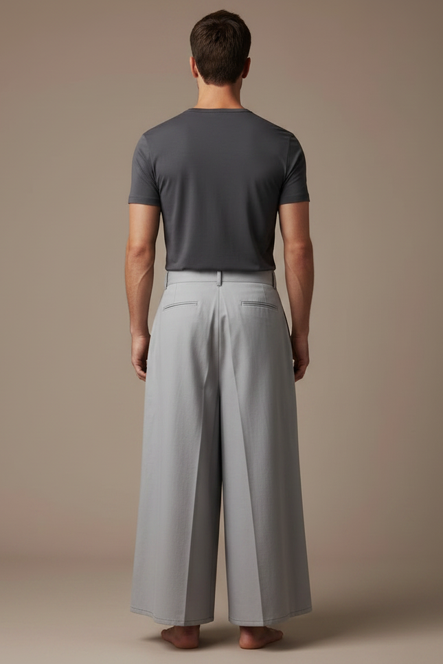 Pantalon Japonais Gris Plissé Ample Fluide Homme - Gabardine - vue 2