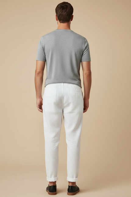 Pantalon Japonais Blanc Lin Ample Cordon Homme - vue 2