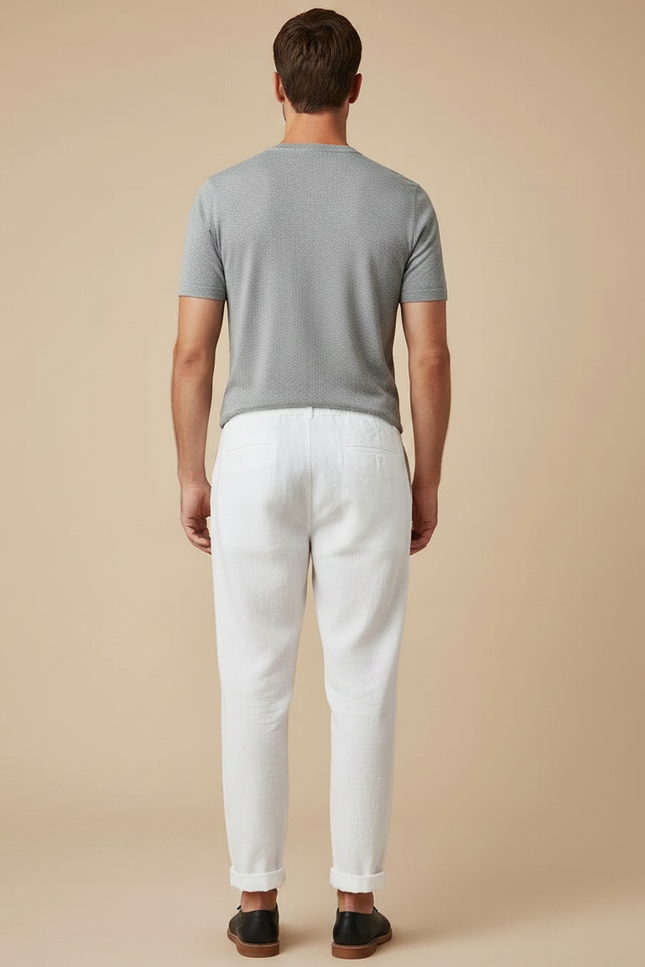 Pantalon Japonais Blanc Lin Ample Cordon Homme - vue 2