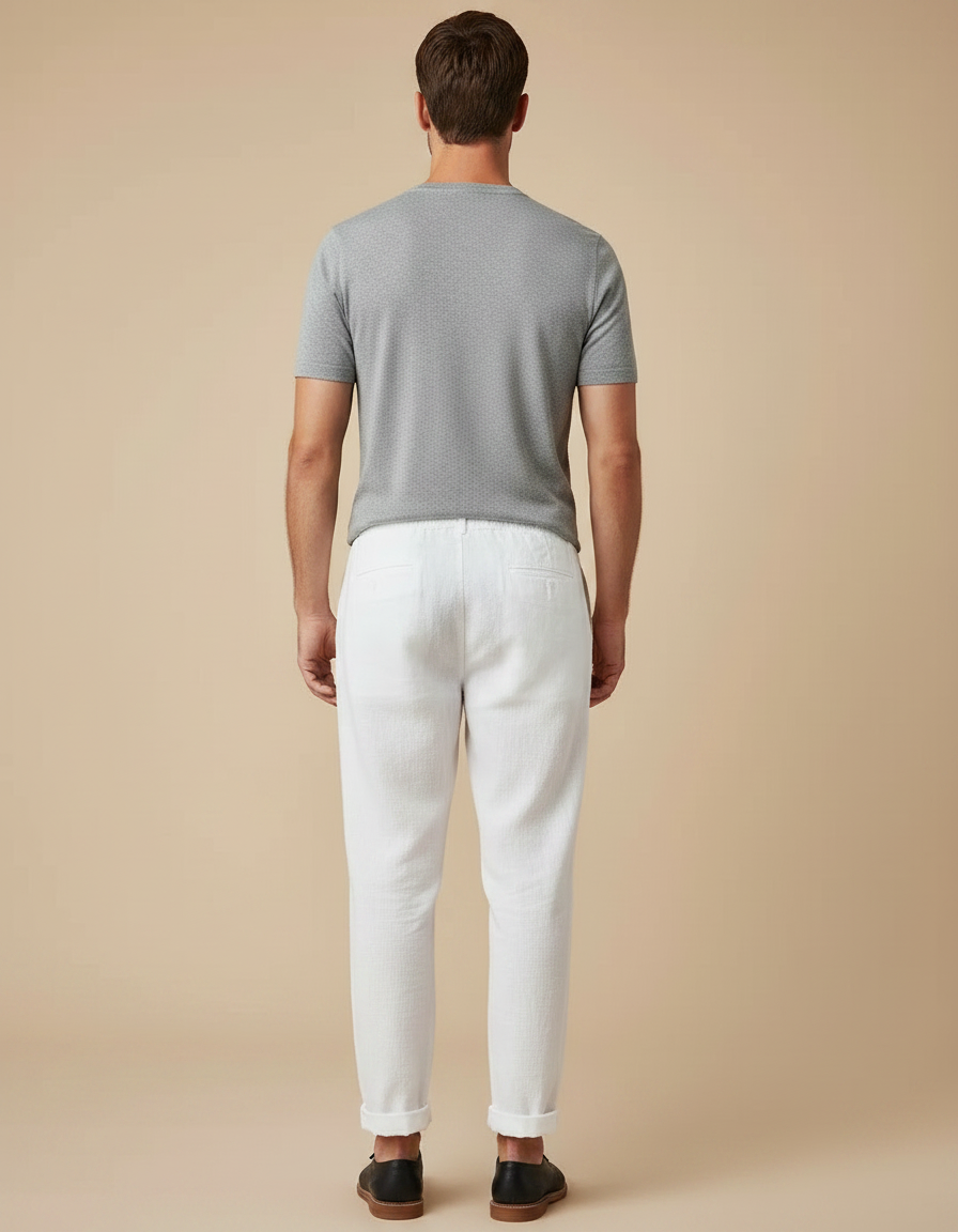 Pantalon Japonais Blanc Lin Ample Cordon Homme - vue 2