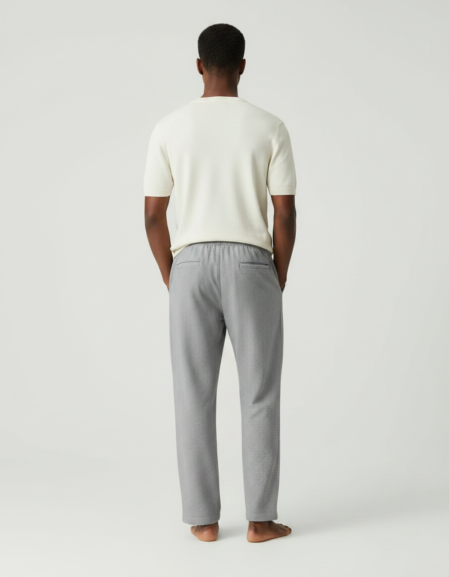 Pantalon Japonais Gris Ample Cordon Tissé Décontracté - Maille - vue 2