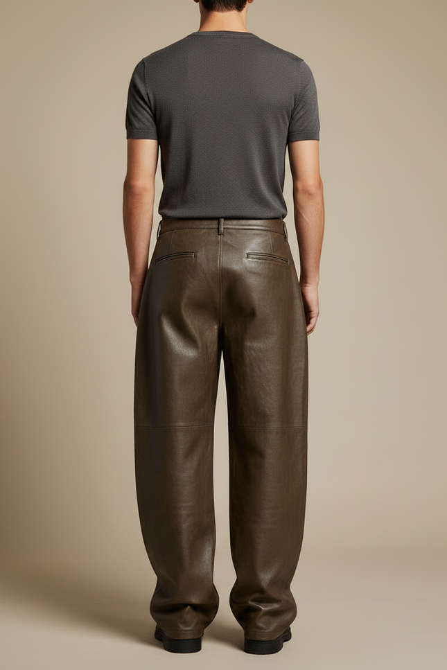 Pantalon Japonais Marron Cuir Ample Décontracté Homme - vue 2
