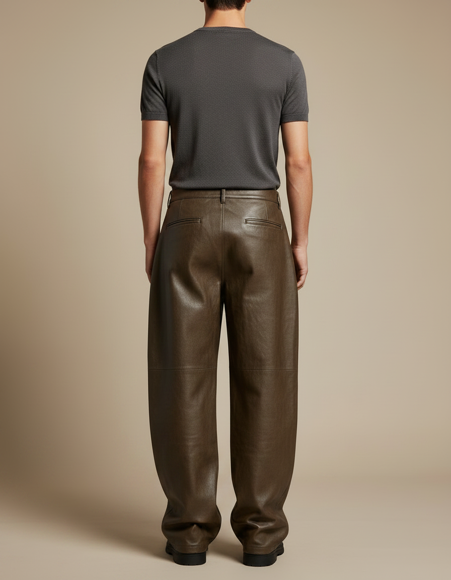 Pantalon Japonais Marron Cuir Ample Décontracté Homme - vue 2