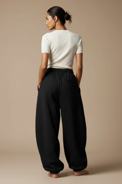 Pantalon Japonais Noir Ample Molleton Décontracté Femme - vue 2