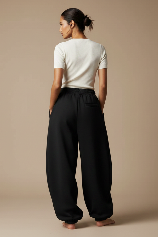 Pantalon Japonais Noir Ample Molleton Décontracté Femme - vue 2