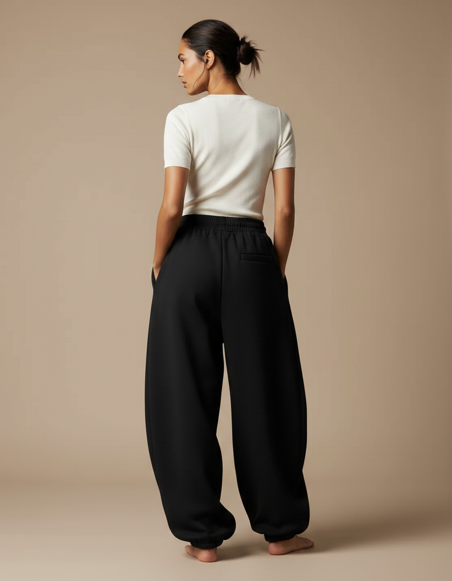Pantalon Japonais Noir Ample Molleton Décontracté Femme - vue 2