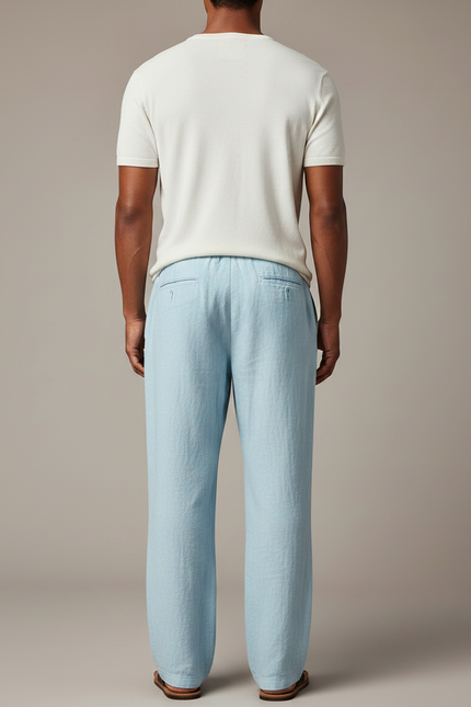 Pantalon Japonais Lin Ample Bleu Clair Homme Décontracté - vue 2