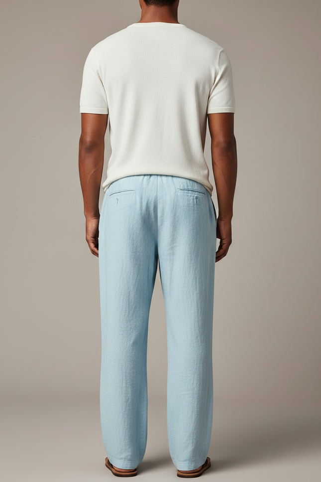 Pantalon Japonais Lin Ample Bleu Clair Homme Décontracté - vue 2