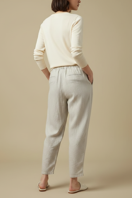 Pantalon Japonais Lin Gris Cordon Ample Femme - vue 2
