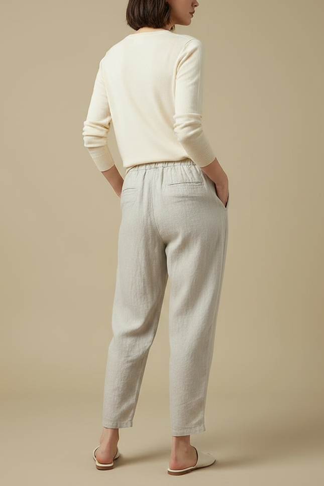 Pantalon Japonais Lin Gris Cordon Ample Femme - vue 2