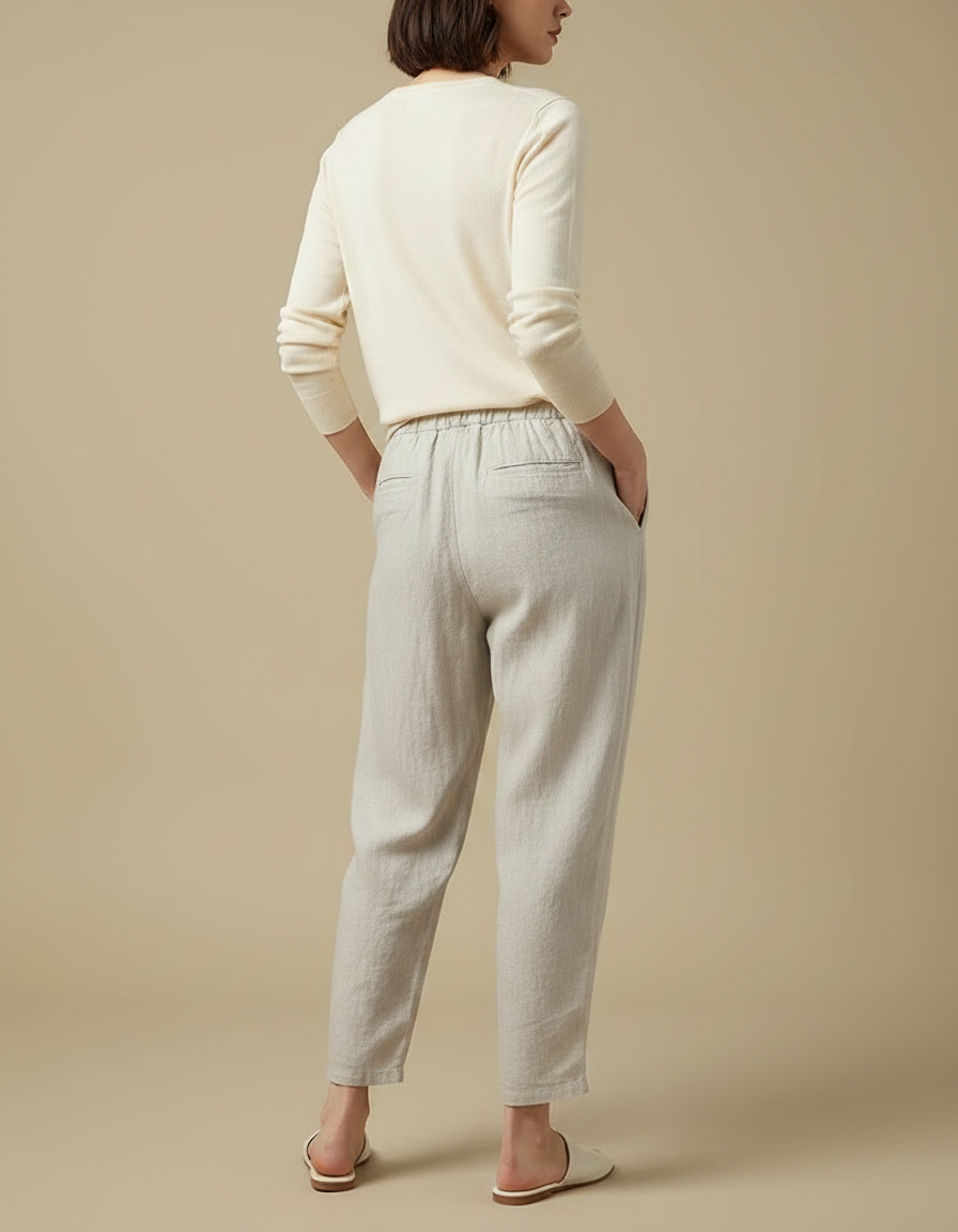 Pantalon Japonais Lin Gris Cordon Ample Femme - vue 2
