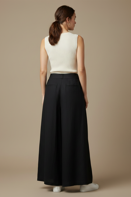 Pantalon Japonais Noir Ample Lin Plissé Décontracté - vue 2