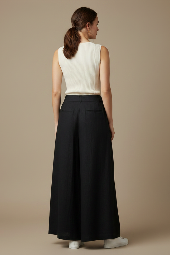 Pantalon Japonais Noir Ample Lin Plissé Décontracté - vue 2