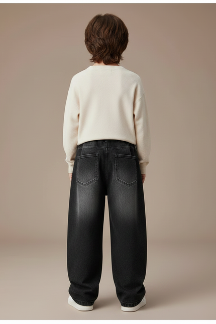 Pantalon Japonais Denim Dégradé Ample Garçon Streetwear - Noir Jean - vue 2