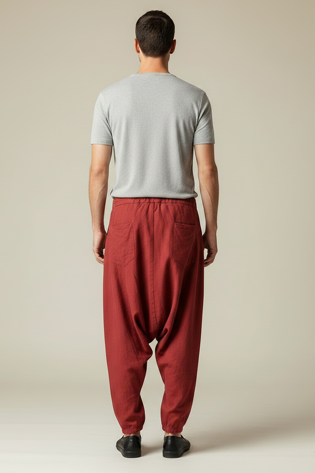 Pantalon Japonais Sarouel Rouge Lin Ample Décontracté Homme - vue 2