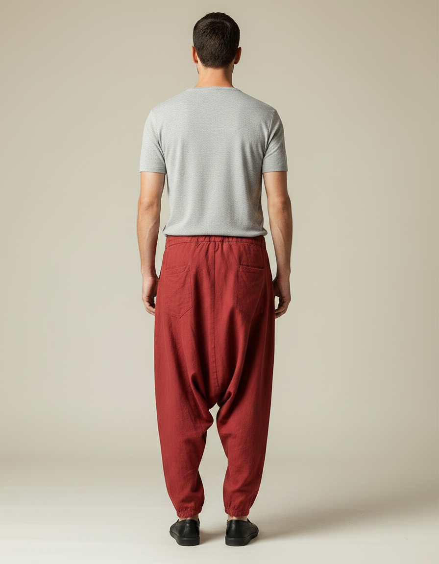 Pantalon Japonais Sarouel Rouge Lin Ample Décontracté Homme - vue 2