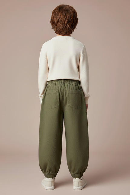 Pantalon Japonais Vert Kaki Ample Coton Élastique - vue 2