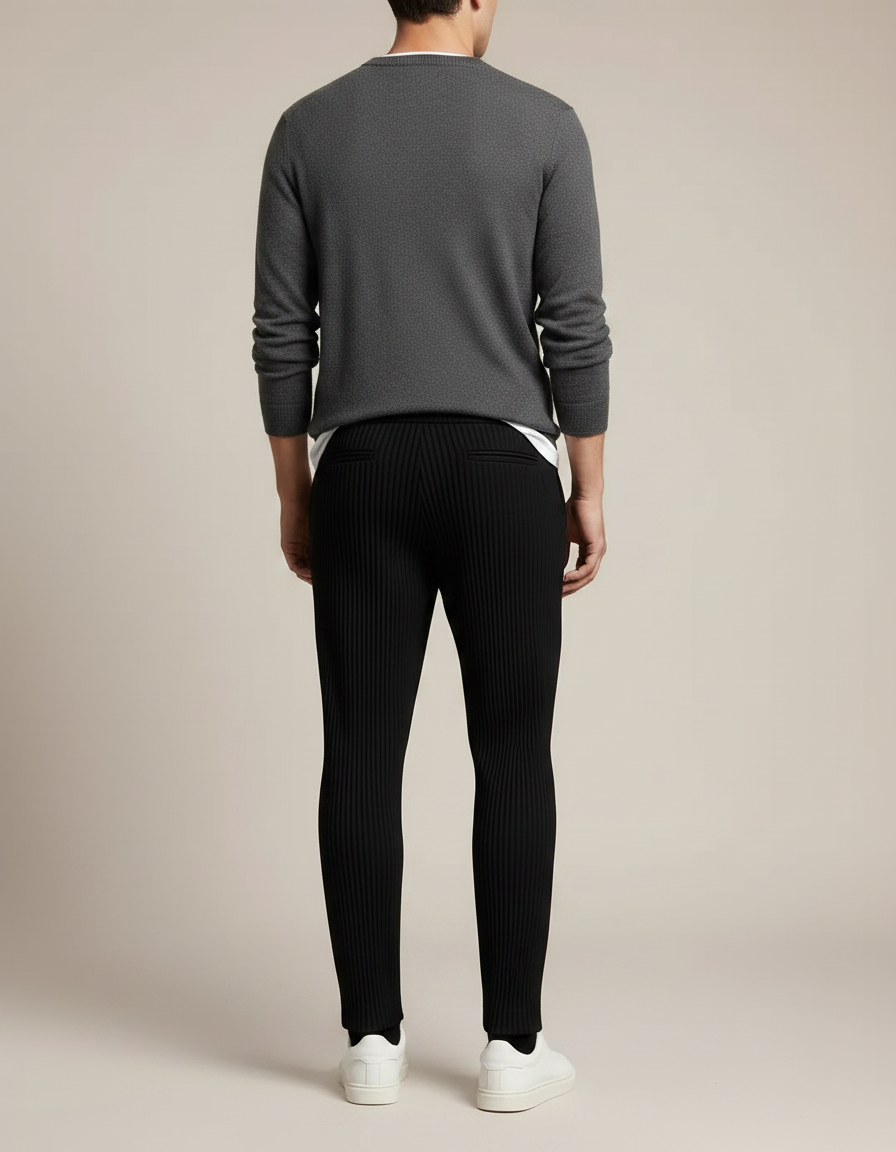 Pantalon Japonais Plissé Noir Ample Décontracté Homme - Maille - vue 2