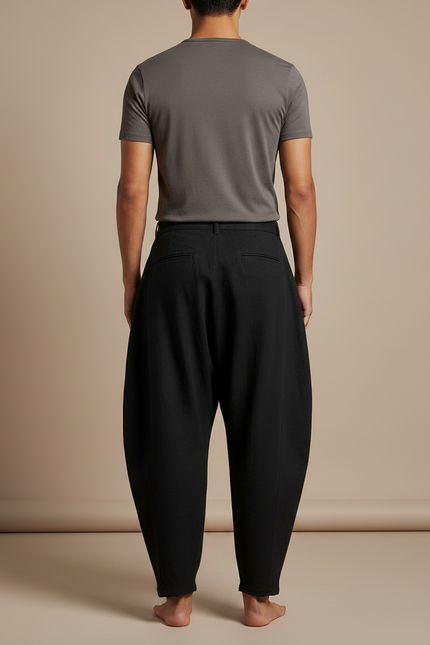 Pantalon Japonais Noir Ample Coton Fluide Décontracté - vue 2