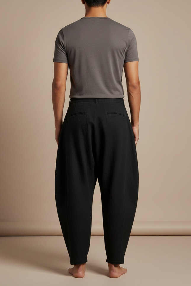 Pantalon Japonais Noir Ample Coton Fluide Décontracté - vue 2
