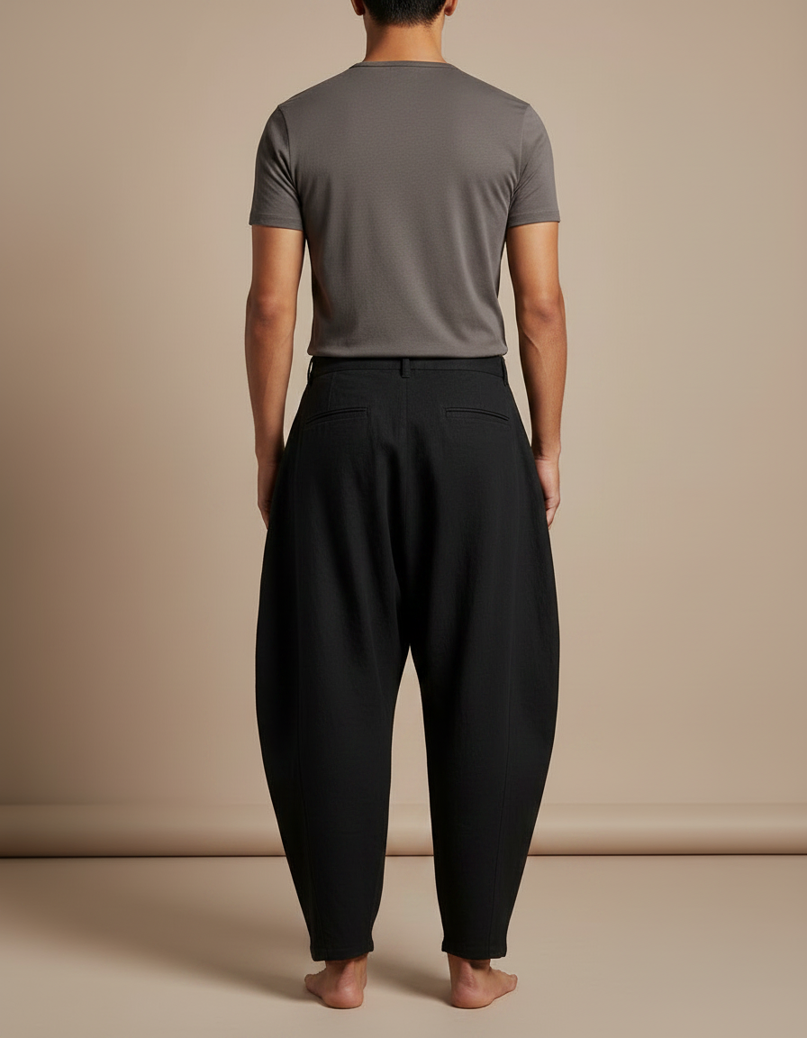 Pantalon Japonais Noir Ample Coton Fluide Décontracté - vue 2