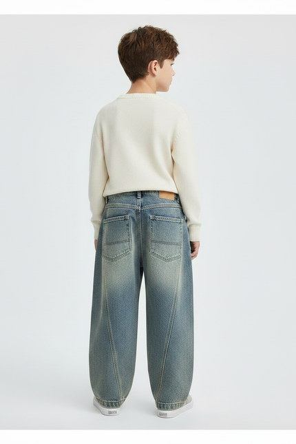 Pantalon Japonais Denim Bleu Ample Garçon Vintage - Jean - vue 2