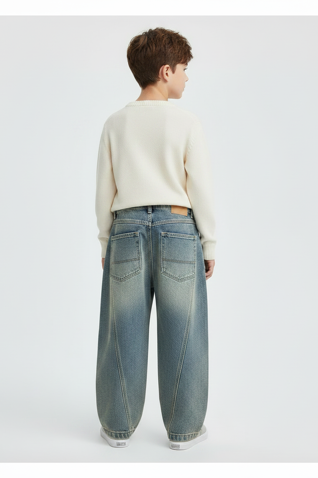 Pantalon Japonais Denim Bleu Ample Garçon Vintage - Jean - vue 2