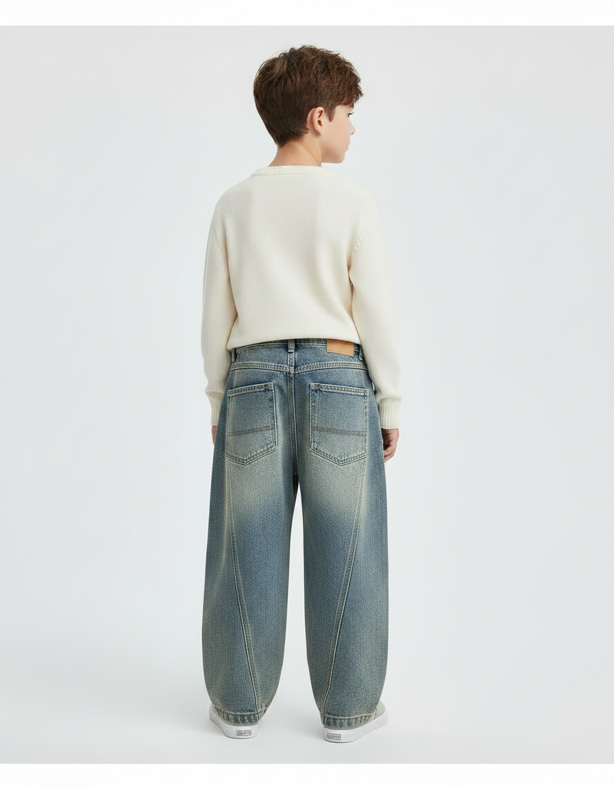 Pantalon Japonais Denim Bleu Ample Garçon Vintage - Jean - vue 2