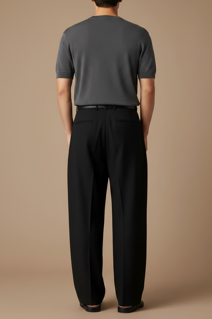 Pantalon Japonais Noir Fluide Plissé Élégant Décontracté - Viscose - vue 2