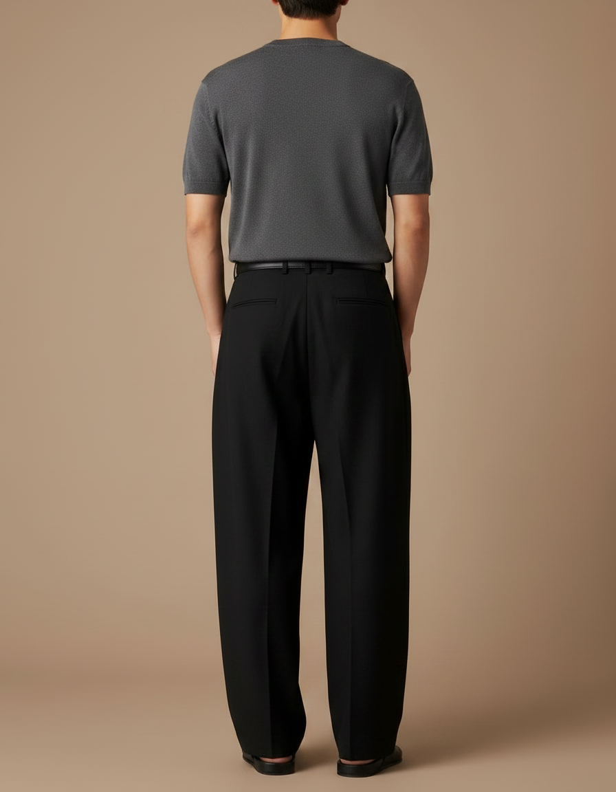 Pantalon Japonais Noir Fluide Plissé Élégant Décontracté - Viscose - vue 2