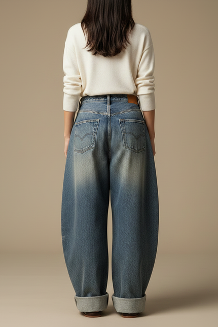 Pantalon Japonais Bleu Délavé Ample Denim Large - Jean - vue 2
