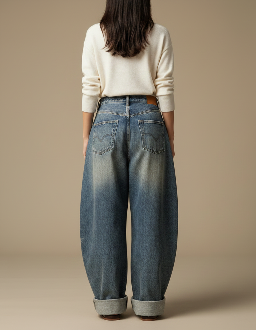 Pantalon Japonais Bleu Délavé Ample Denim Large - Jean - vue 2