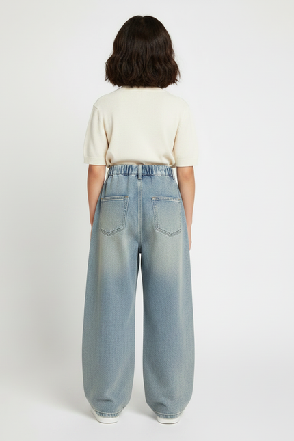 Pantalon Japonais Denim Ample Taille Élastique Bleu Clair - Jean - vue 2