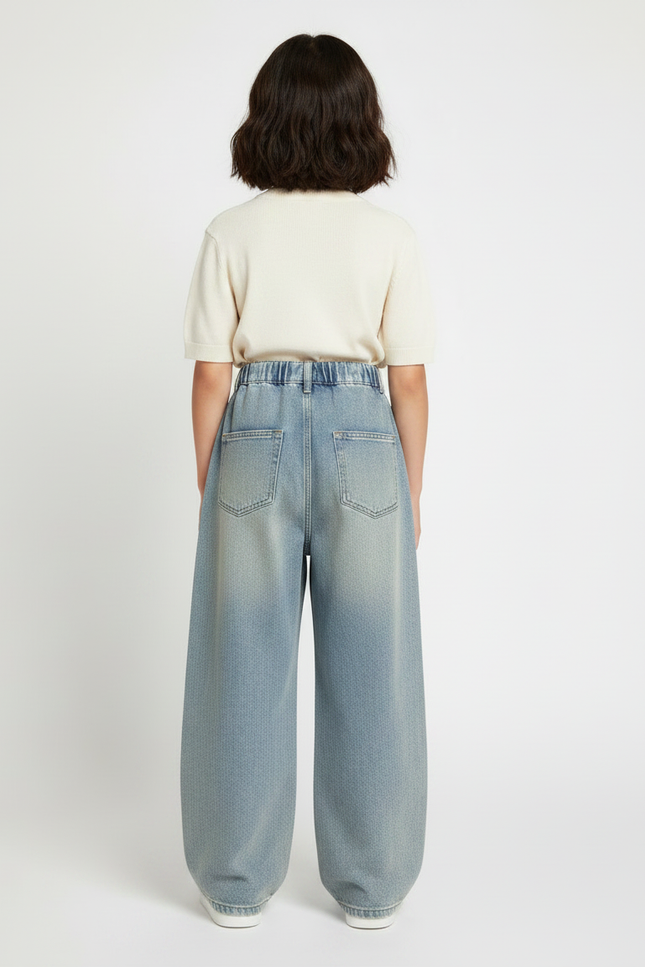 Pantalon Japonais Denim Ample Taille Élastique Bleu Clair - Jean - vue 2