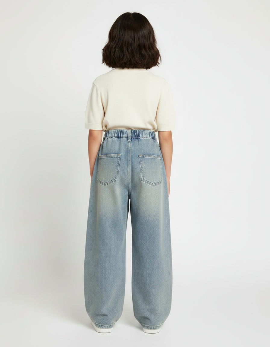 Pantalon Japonais Denim Ample Taille Élastique Bleu Clair - Jean - vue 2